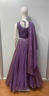 Smoky Lilac Antique Gold Jewel Lehenga Set