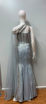 Ice Blue Gold Corset Mermaid Lehenga Set