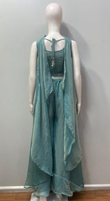 Dusty Teal Silver Floral Palazzo Set