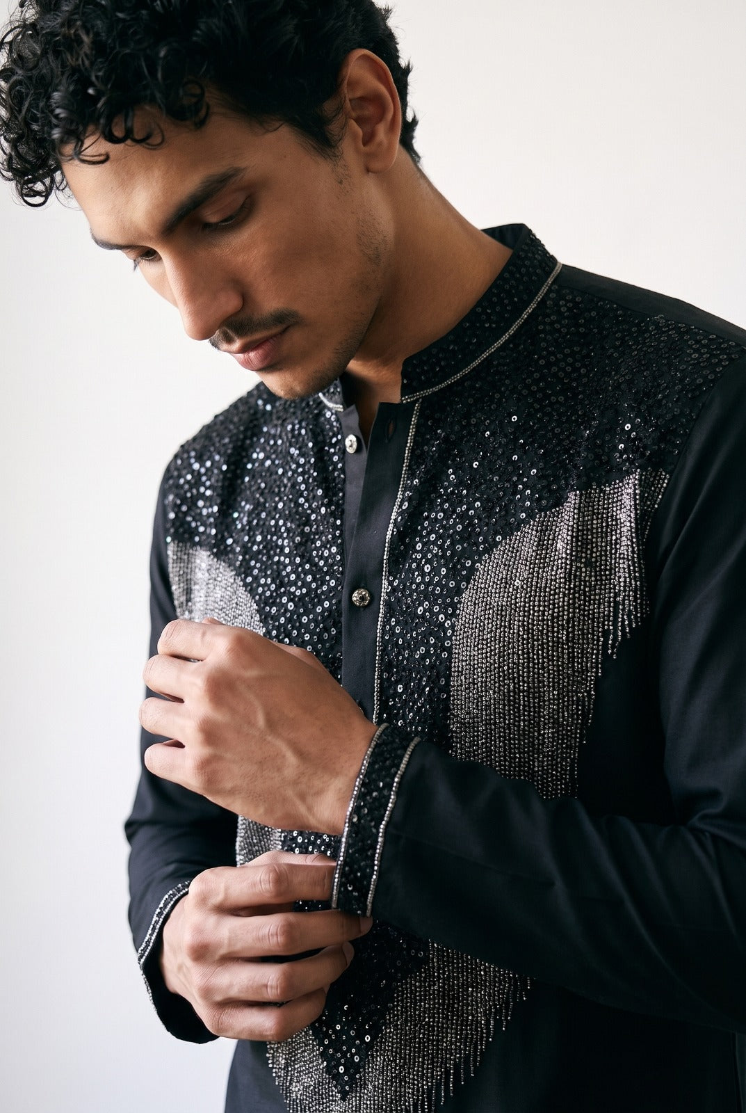 Black Silver Fringe Men's Kurta Set