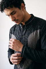 Black Silver Fringe Men's Kurta Set