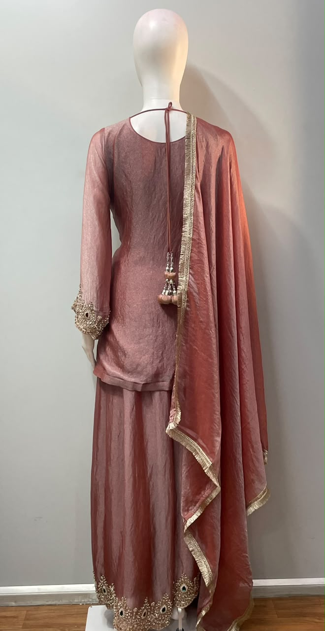 Dusty Rose Gold Jewel Palazzo Set