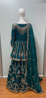 Teal Zari Jacket Lehenga Set