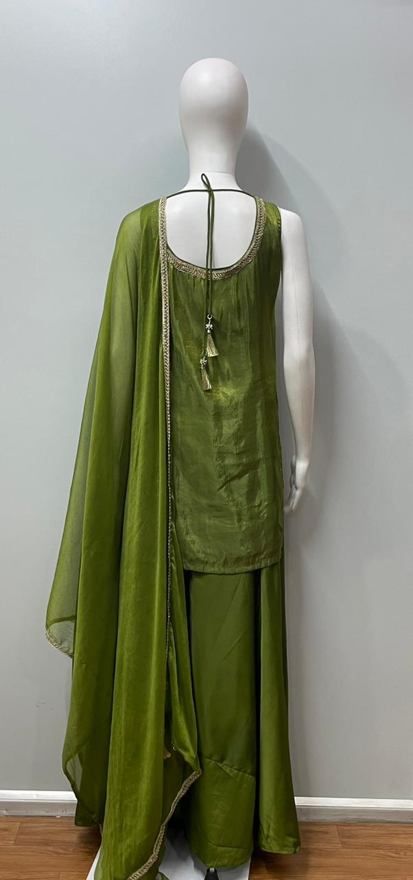 Olive Zari Embroidered Palazzo Set