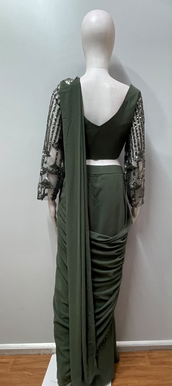 Olive Noir Embellished Corset Saree Set