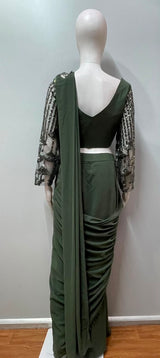 Olive Noir Embellished Corset Saree Set