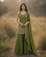 Olive Zari Embroidered Palazzo Set