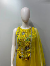 Citrine Mirrorwork Embroidered Palazzo Couture Ensemble
