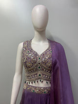 Smoky Lilac Antique Gold Jewel Lehenga Set