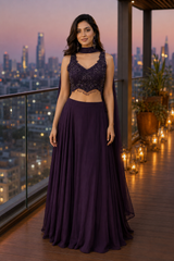 Deep Plum Embellished Lehenga Set