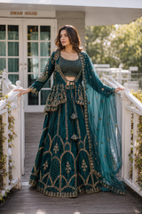 Teal Zari Jacket Lehenga Set
