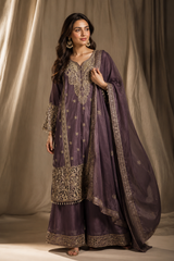 Smoky Mauve Zari Gharara Set