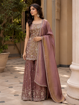 Mauve Bronze Floral Embroidered Sharara Ensemble