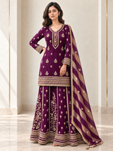 Royal Plum Antique Gold Floral Palazzo Set