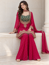 Rani Pink Emerald Jewel Kurta Palazzo Set