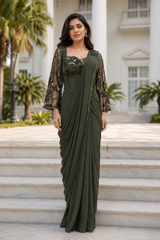 Olive Noir Embellished Corset Saree Set