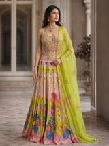 Chartreuse Floral Mirrorwork Lehenga Couture Set