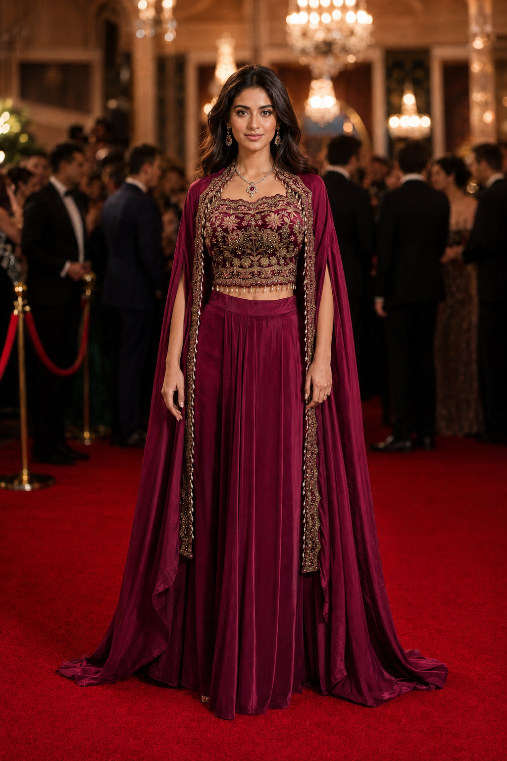 Wine Gold Cape Palazzo Set