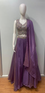 Smoky Lilac Antique Gold Jewel Lehenga Set
