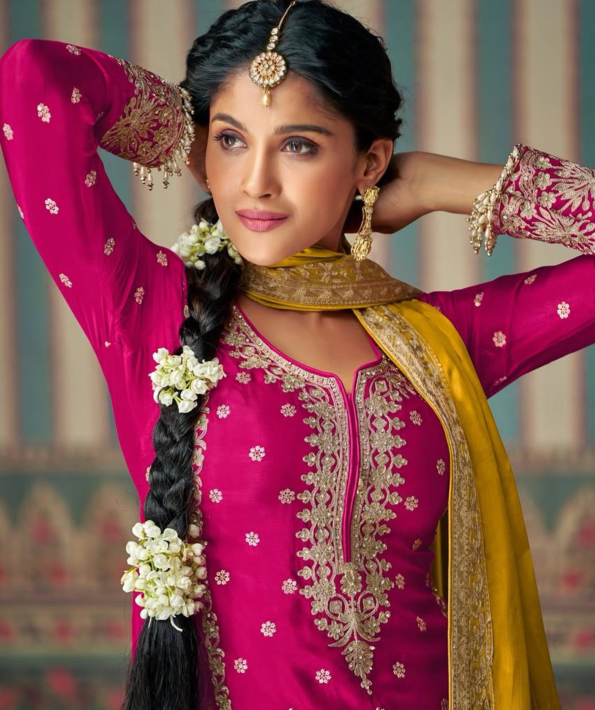 Rani Pink & Orange Embroidered Festive Sharara Set
