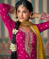 Rani Pink & Orange Embroidered Festive Sharara Set