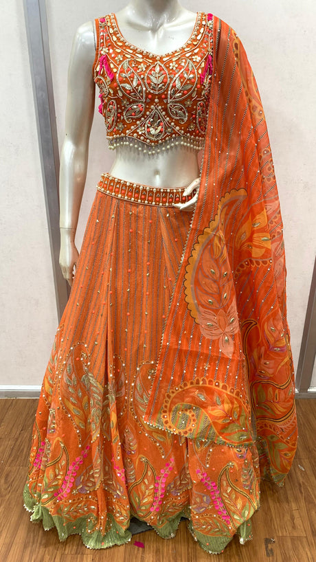 Tangerine Mirrorwork Heritage Lehenga