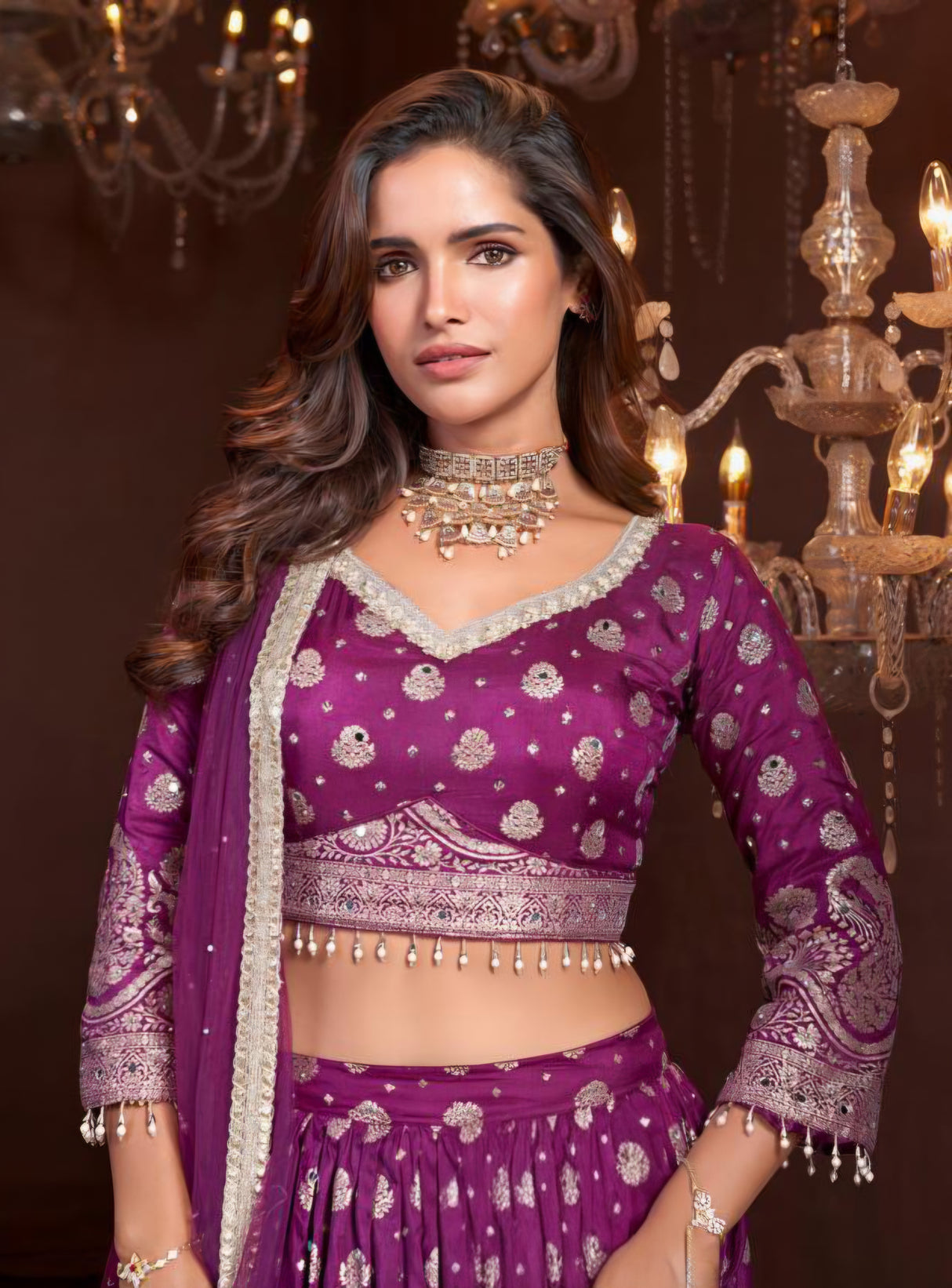 Plum Silver Zari Festive Lehenga Ensemble