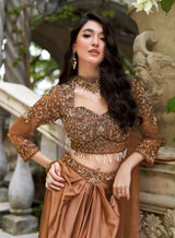 Copper Bronze Draped Saree Set