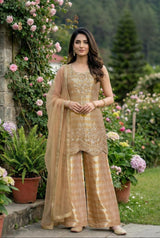 Golden Beige Embroidered Garden Set