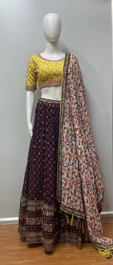 Mustard Plum Floral Lehenga Set