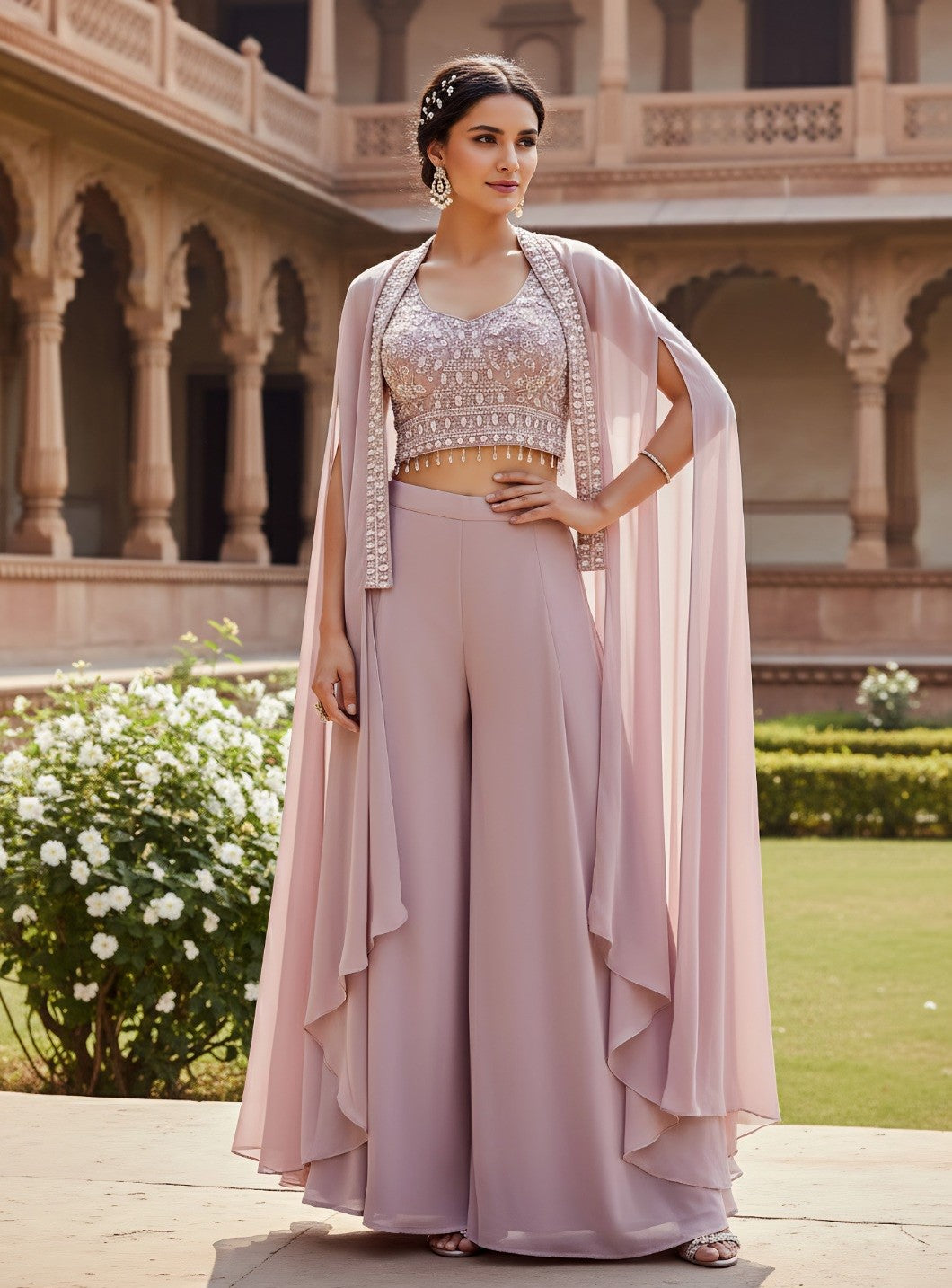 Lilac Glow Luxe Embroidered Sharara Set