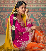 Rani Pink & Orange Embroidered Festive Sharara Set