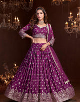 Plum Silver Zari Festive Lehenga Ensemble