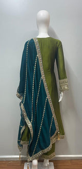 Olive Teal Embroidered Kurta Set