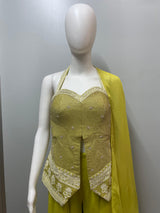 Lime Gold Embroidered Palazzo Dupatta Set