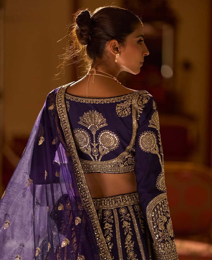 Midnight Royal Blue Embroidered Bridal Lehenga Set