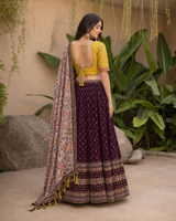 Mustard Plum Floral Lehenga Set