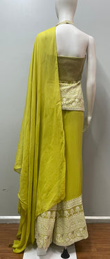 Lime Gold Embroidered Palazzo Dupatta Set