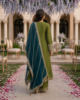 Olive Teal Embroidered Kurta Set