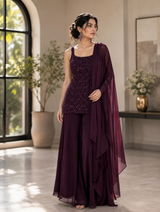 Midnight Plum Sequin Embroidered Palazzo Ensemble