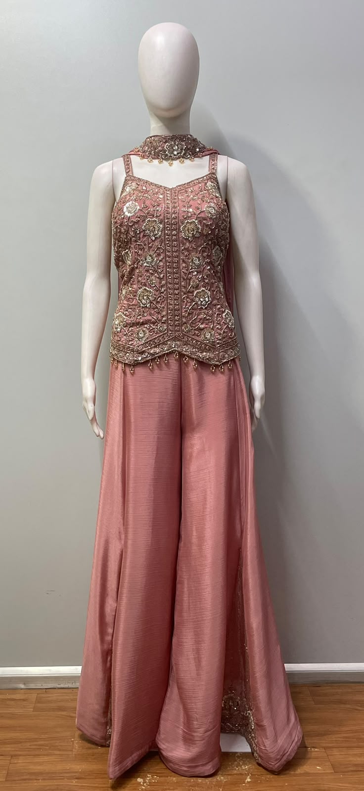 Dusty Rose Antique Gold Floral Palazzo Set