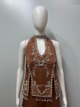 Cocoa Bronze Embroidered Kurta Palazzo Set