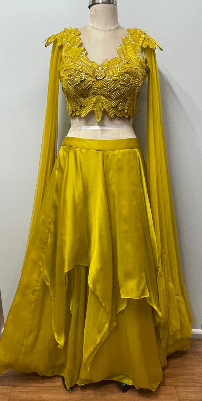 Lemon Radiance Cape Lehenga Couture Ensemble