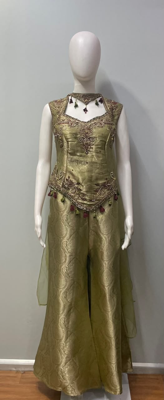 Antique Olive Jewel Corset Palazzo Set