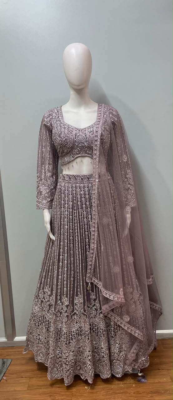 Mauve Silver Sequin Embroidered Lehenga Set
