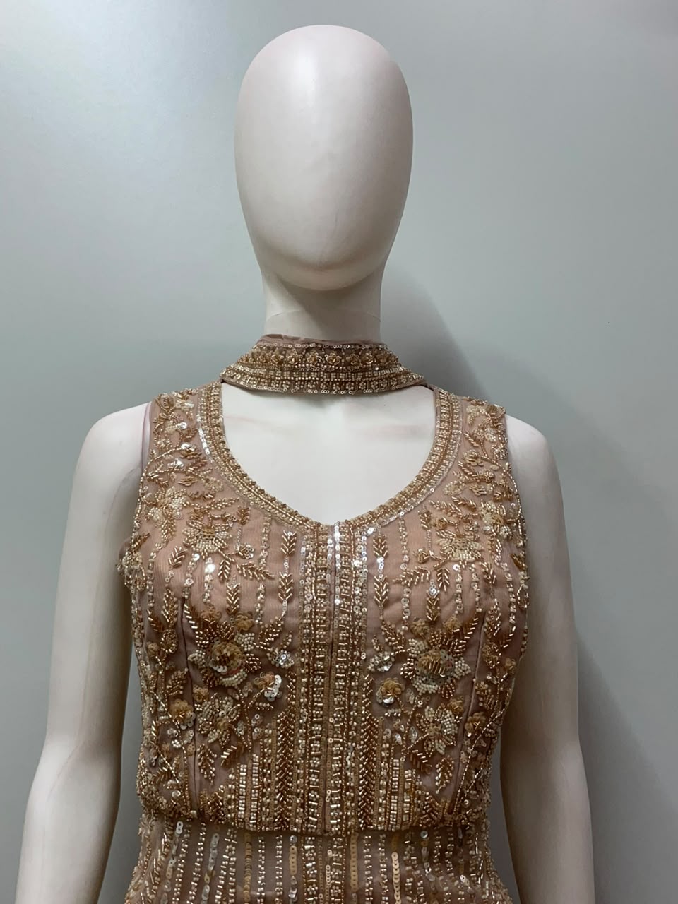 Champagne Blush Gold Embroidered Palazzo Ensemble