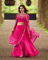 Fuchsia Gold Floral Cape Draped Skirt Set