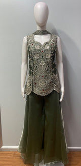 Smoky Olive Silver Jewel Palazzo Set