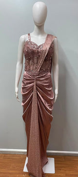Rose Gold Crystal Draped Saree Set