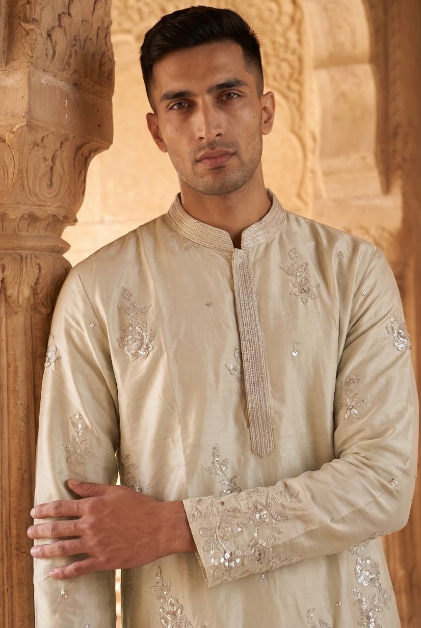 Ivory Silver Floral Men's Kurta Set